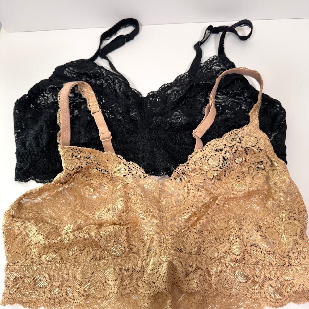 Quince Womens Stretch Lace Sweetheart Bralette Size L Wireless 2 Pack Clay Black